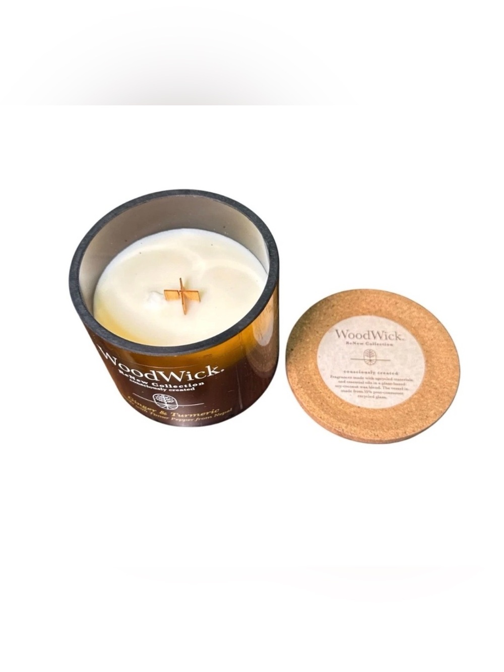 Woodwick Amber Glass Candle with Cork Lid - White Wax
